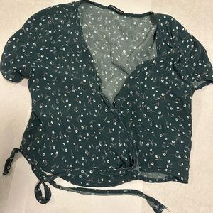 Brandy Melville Teal Floral Wrap Blouse